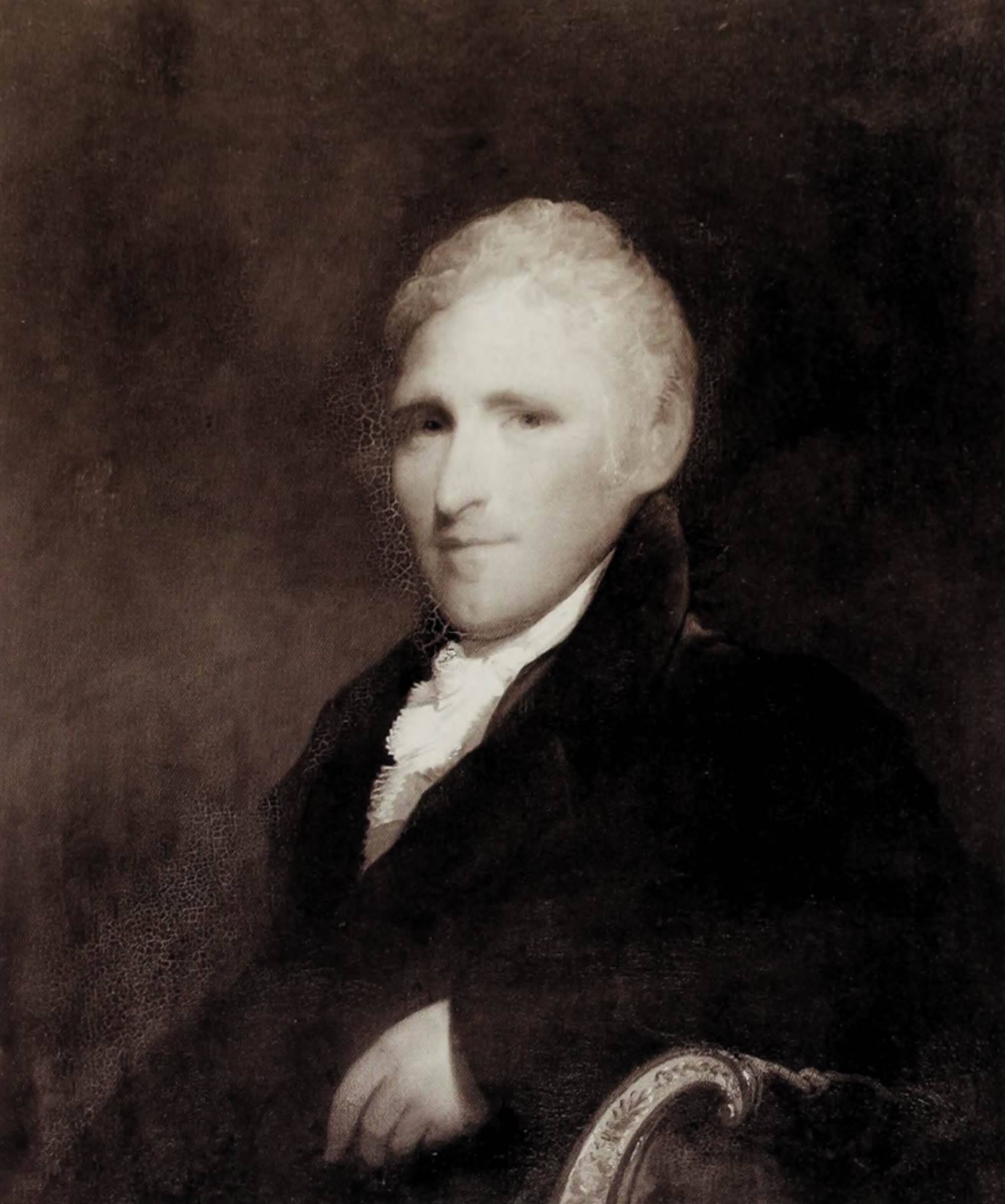 A black and white image of a painting of Benjamin Bussey