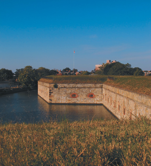 Photo of stone fort with surrounding water