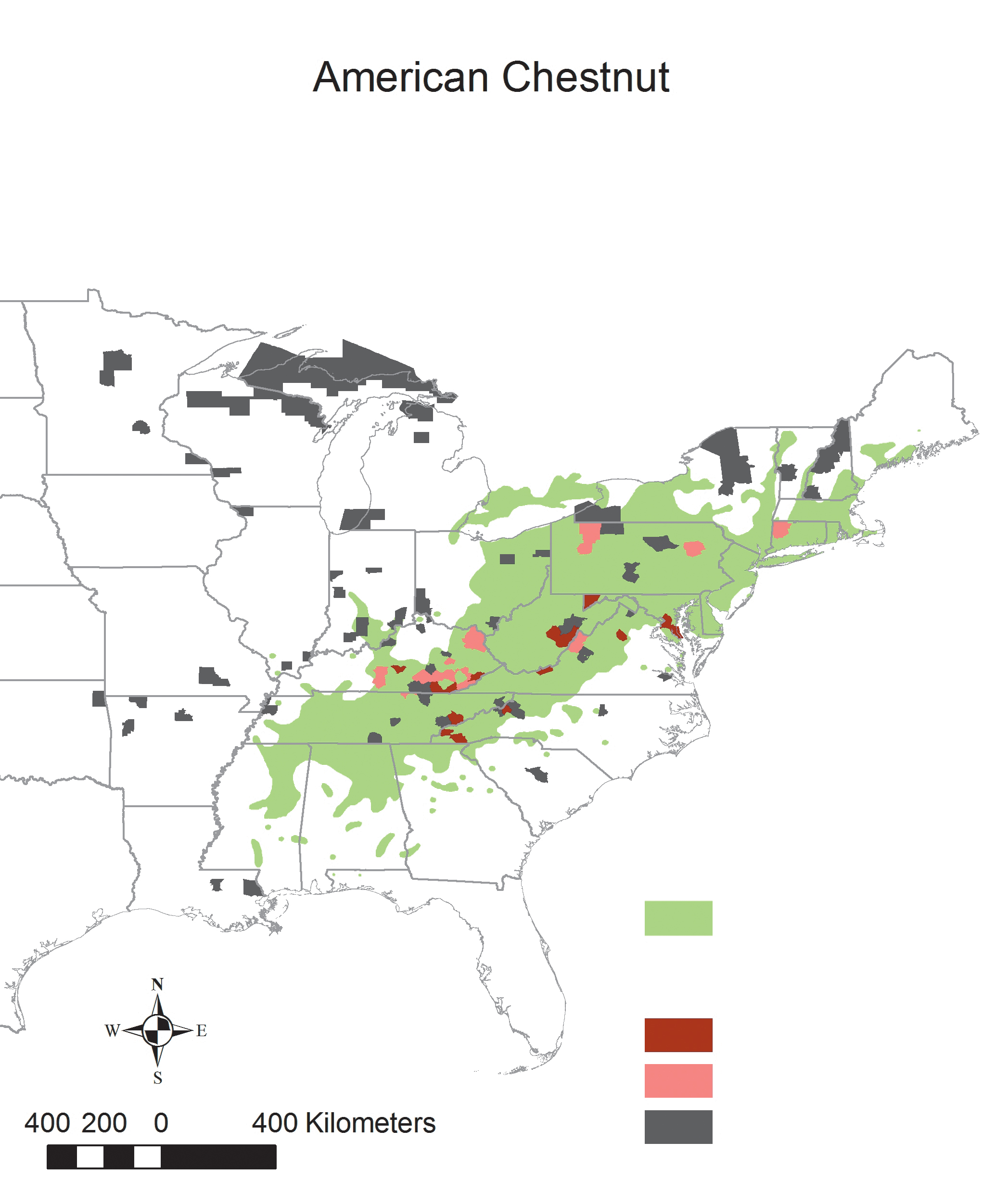 Map of American chestnut distribution