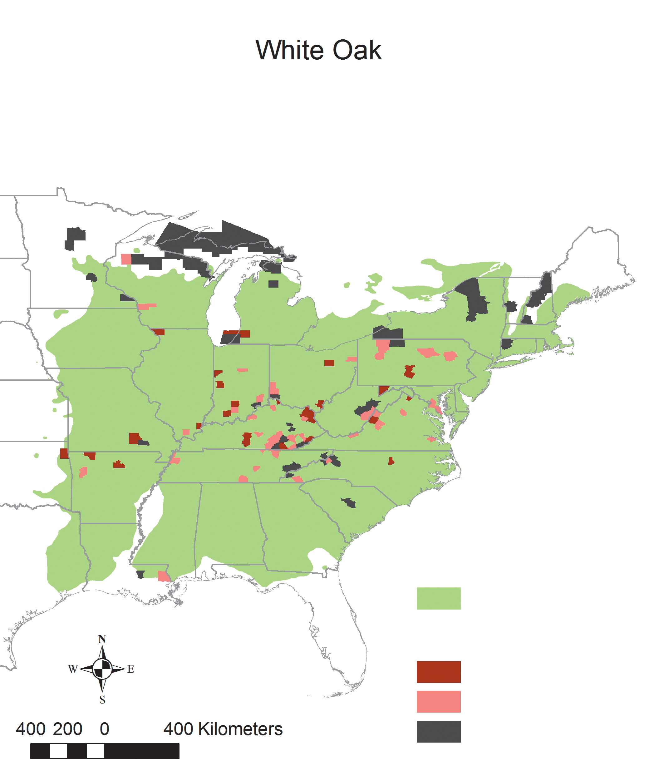 Map of white oak distribution
