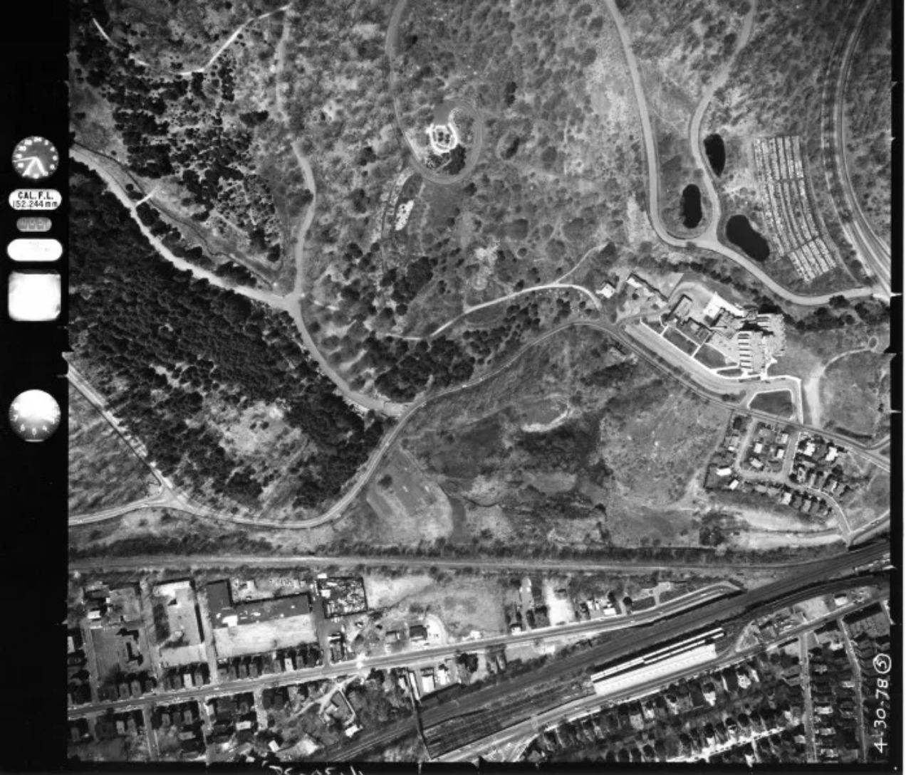 Bussey Brook Meadow, Aerial View, 1978 (Archives of Arnold Arboretum)