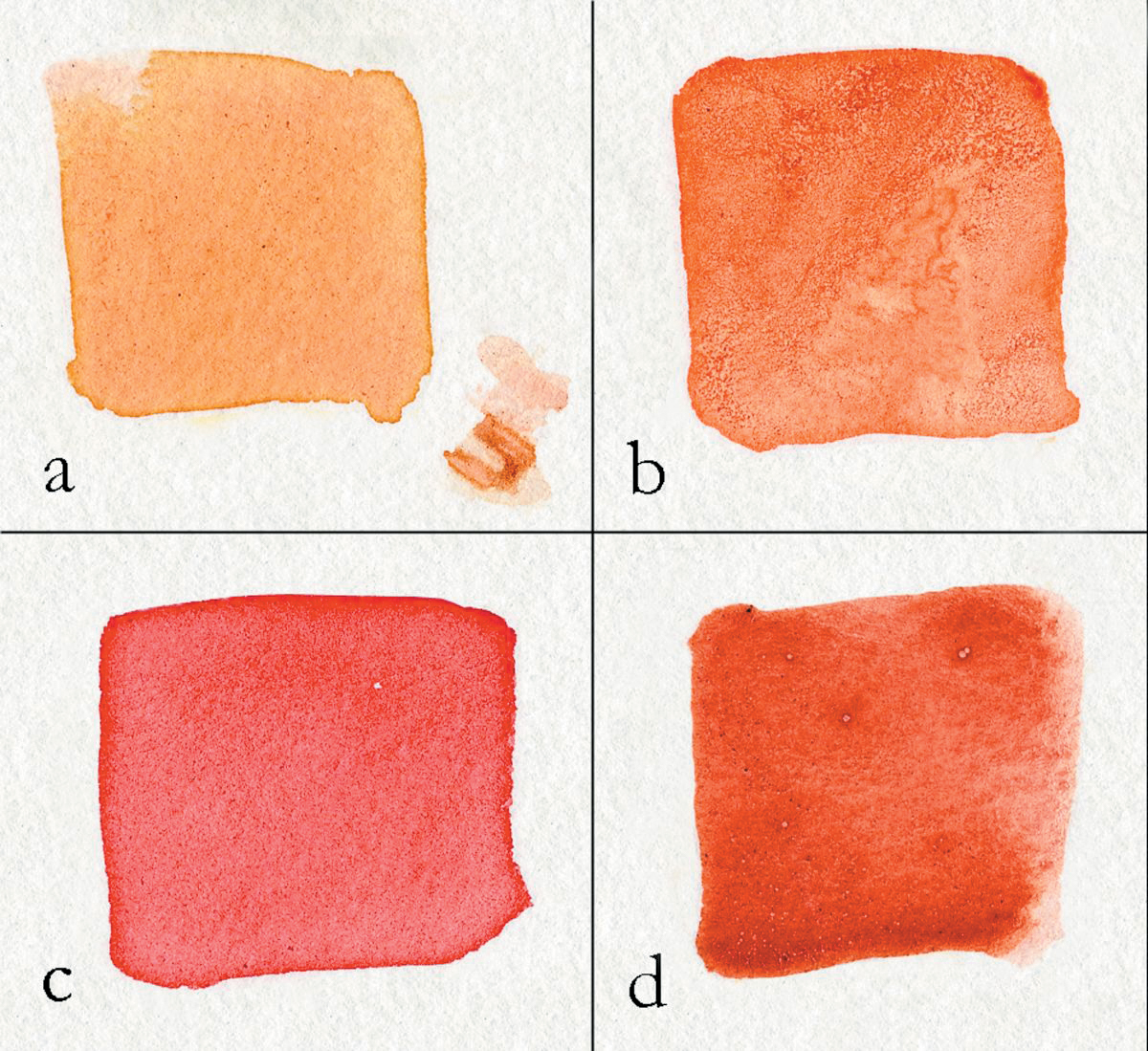 A color photo of madder dyes on paper.