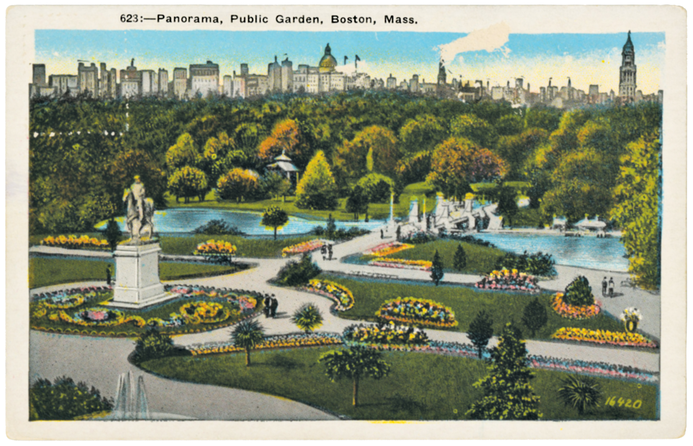 A color image of Boston Public Gardens.