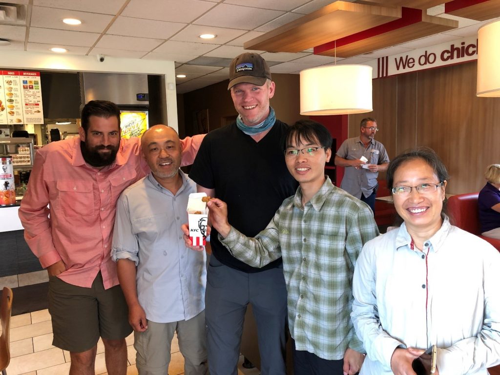 popcorn chicken sampling at KFC