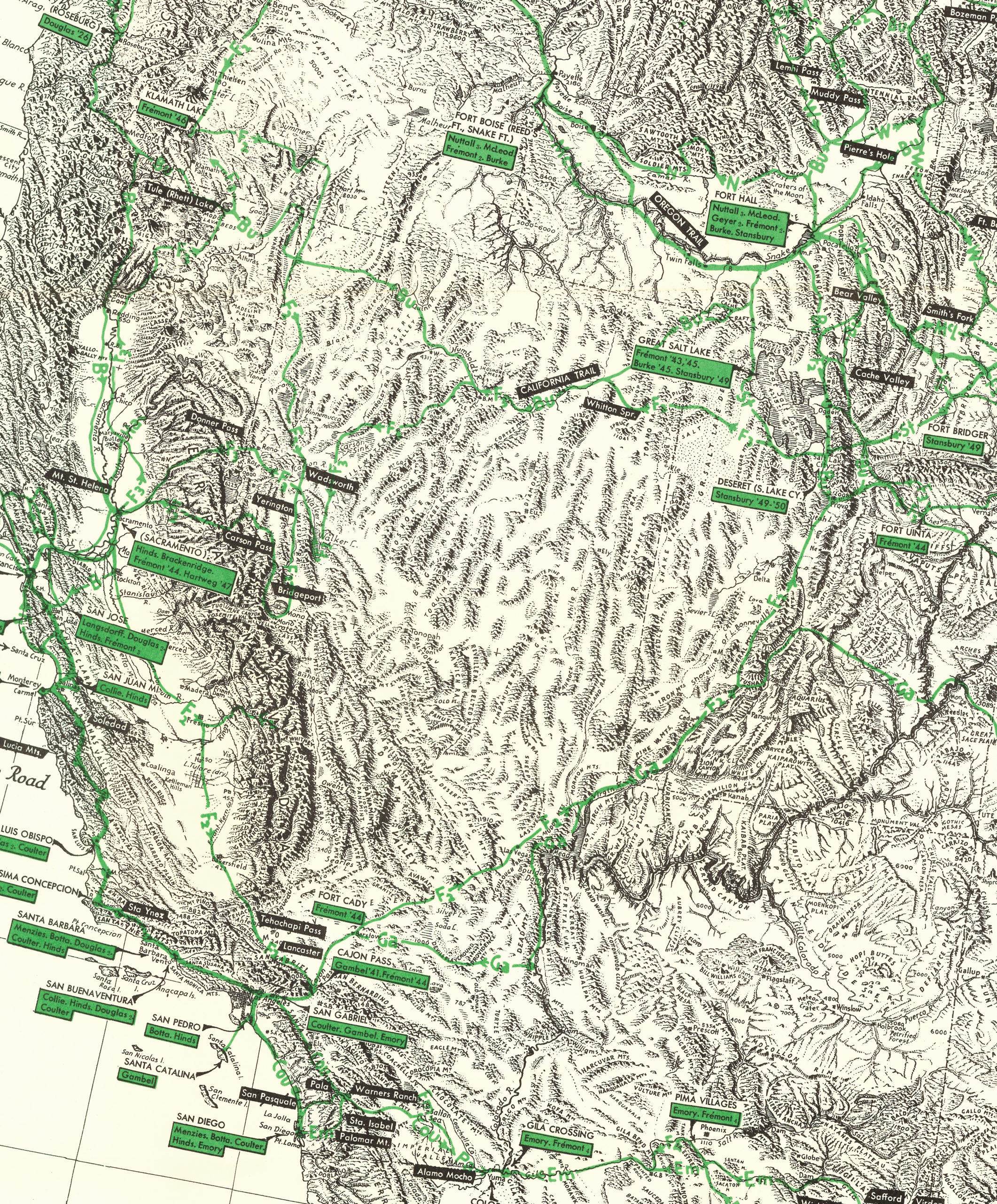 Map showing routes of botanical collectors through Nevada