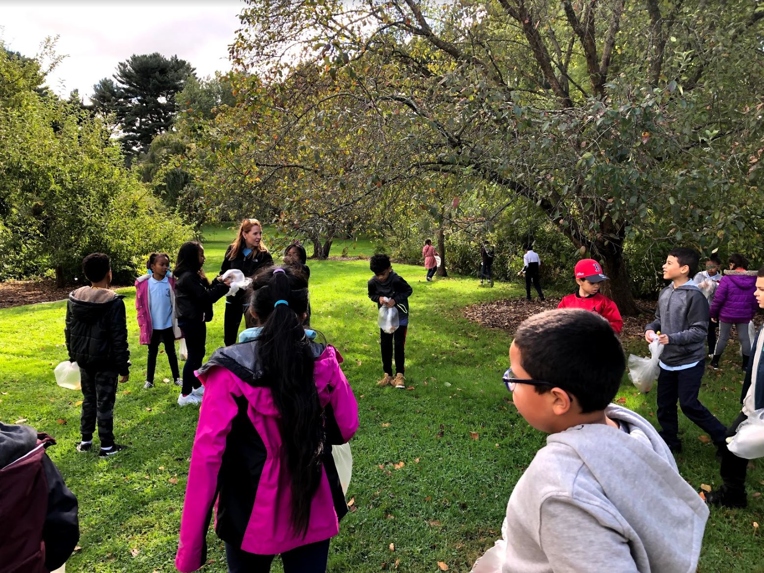 Tobin School third graders look for evidence of seed dispersal strategies in the landscape.