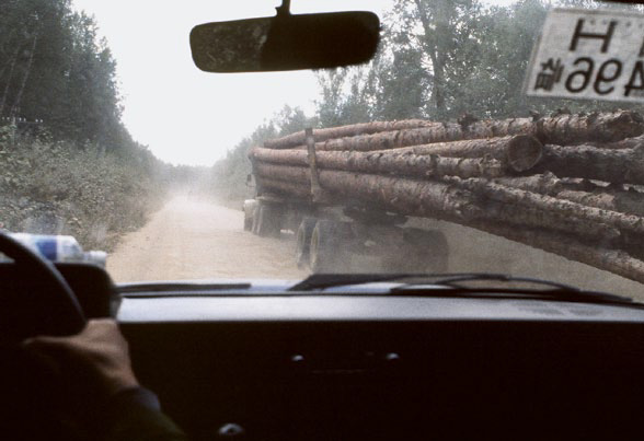 Photo of truck hauling logs