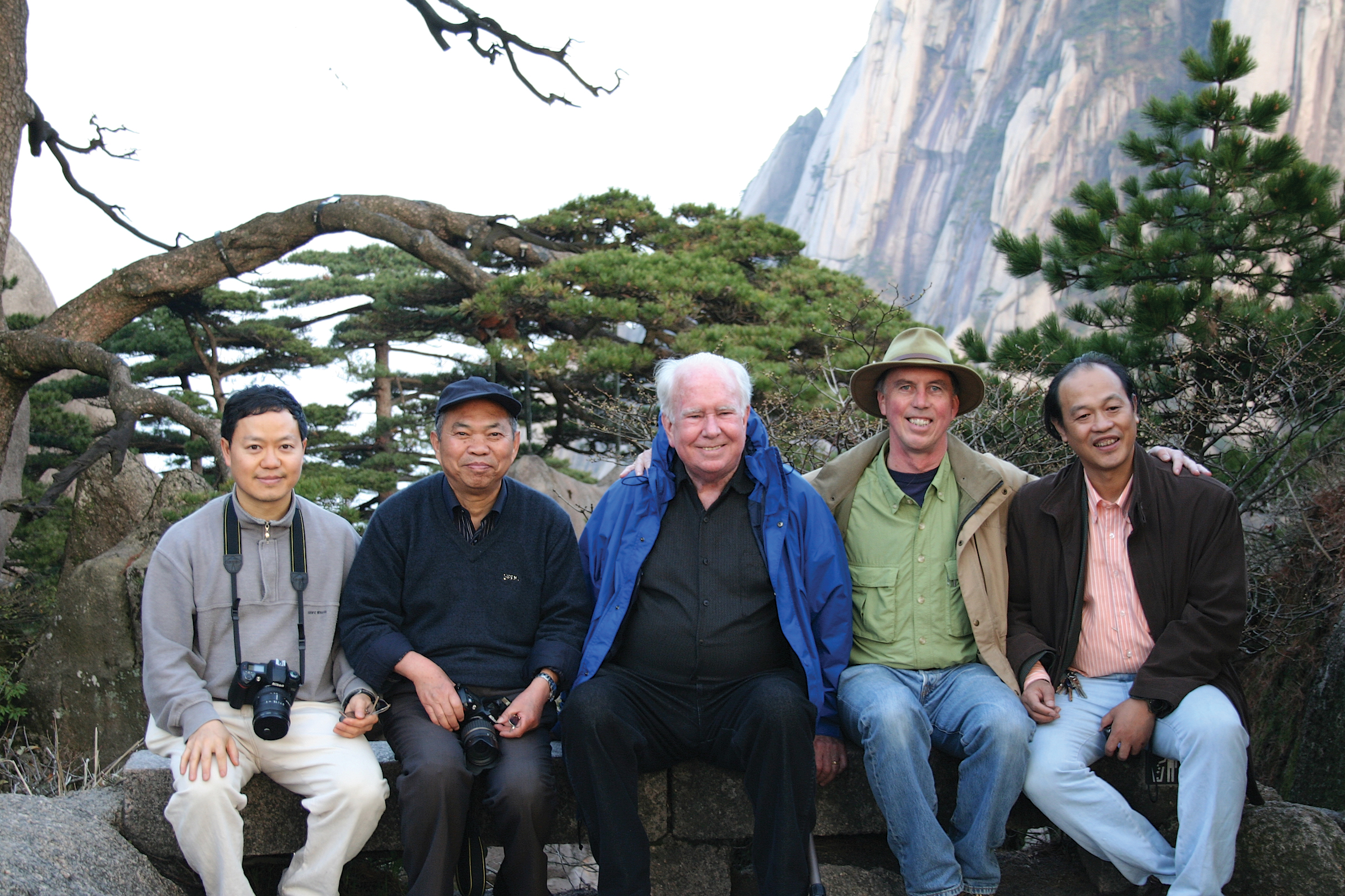 Photo of five botanists, Peter Raven at center
