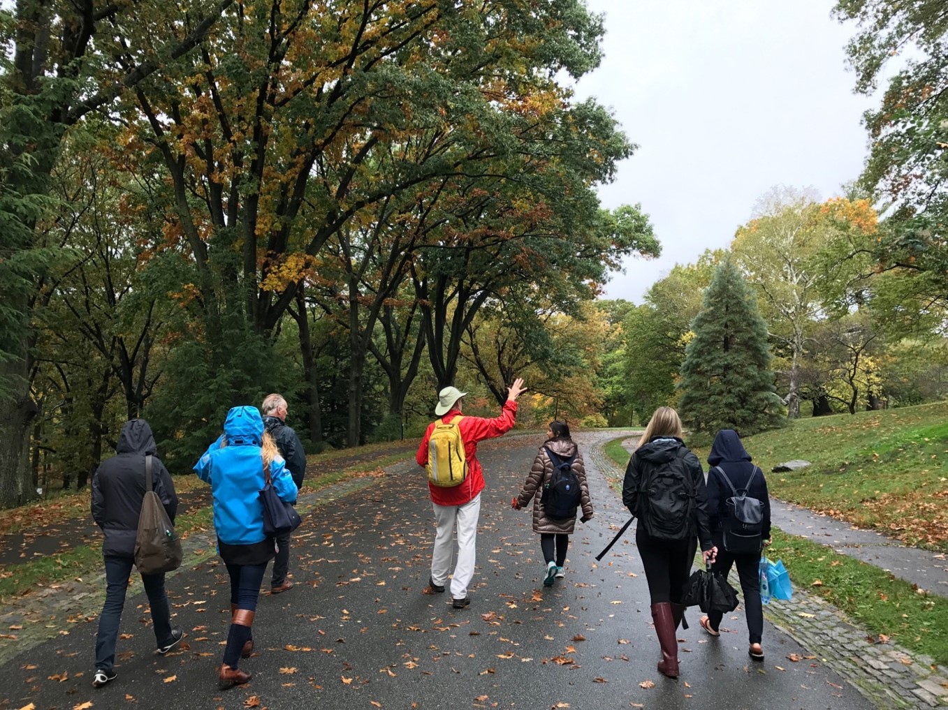 Volunteer leading tour through the landscape