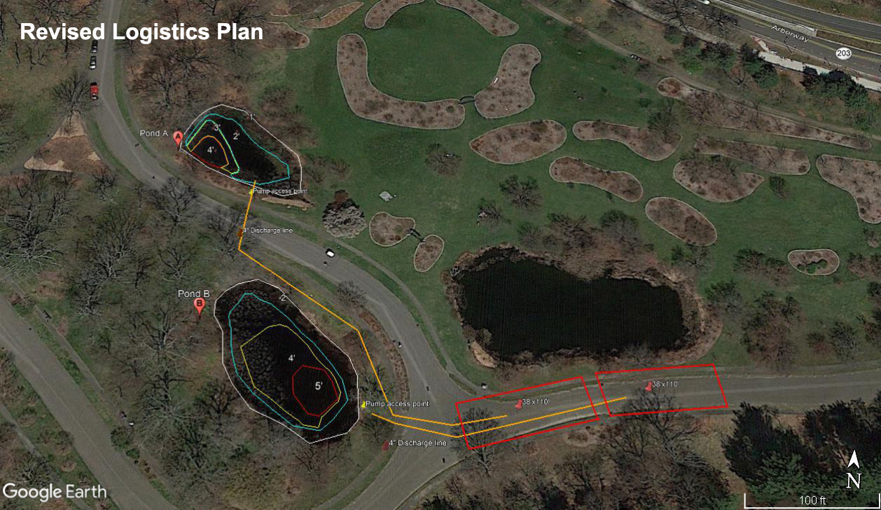 Schematic for 2021 Faxon and Rehder Ponds dredging.