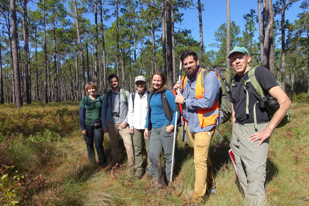 Team members on the 2017 Coastal Southeast (COSE) Expedition at the Green Swamp Preserve in North Carolina (left to right: Cat Meholic, Ethan Kauffman, Jenna Zukswert, Jess Slade, Sean Halloran, and Tom Clark)