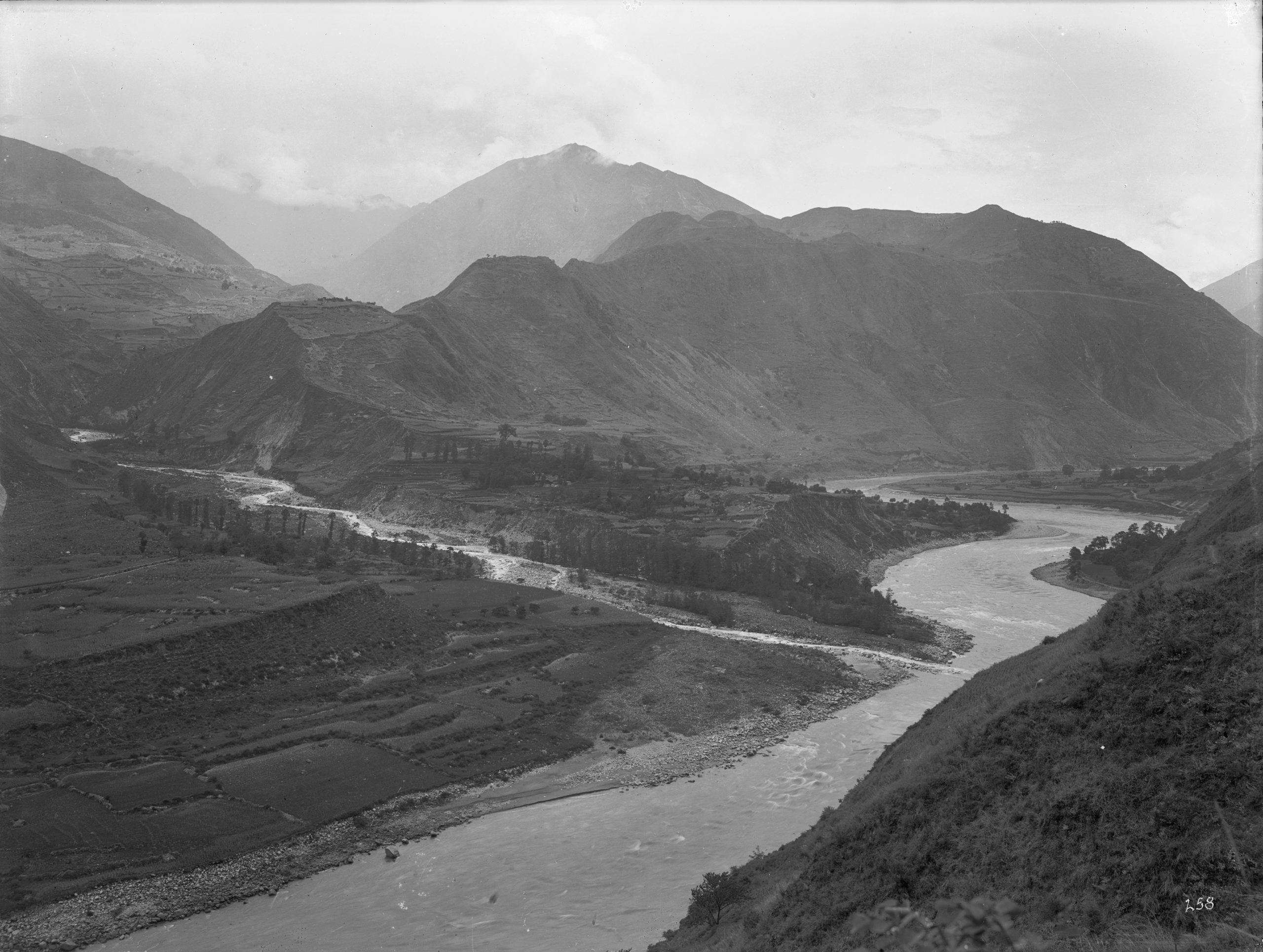 Dadu River and tributary at Shangtianba Village, Sichuan, photographed by Ernest Wilson, August 1, 1908.