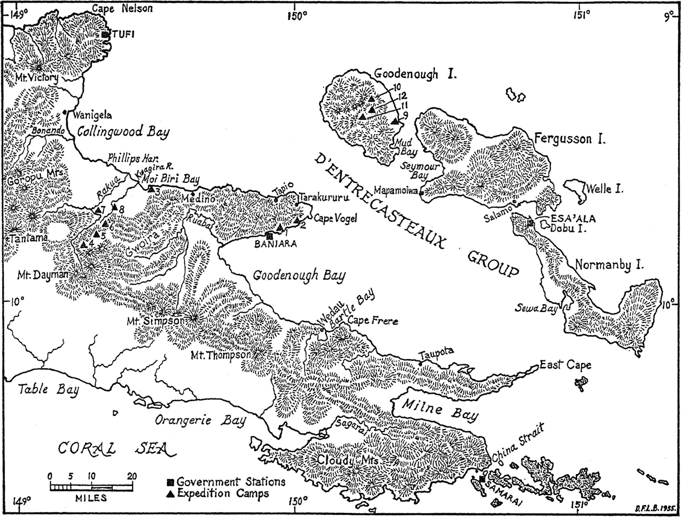 Map of the collecting area in Papua New Guinea for the Fourth Archbold Expedition.