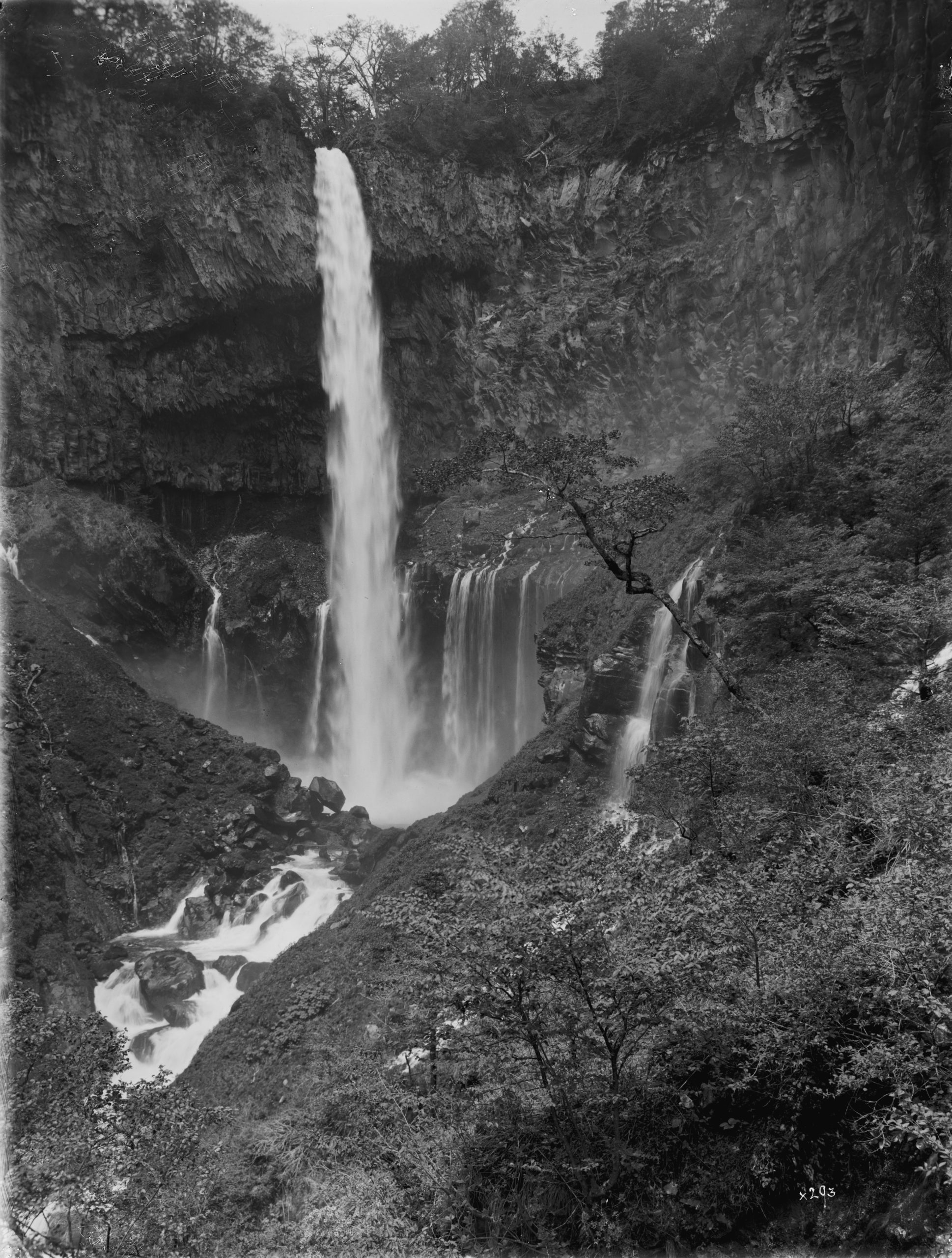 The spectacular Kegon Waterfall near Lake Chuzenji, Nikko region, Japan in a May 1914 photograph by Ernest Wilson.