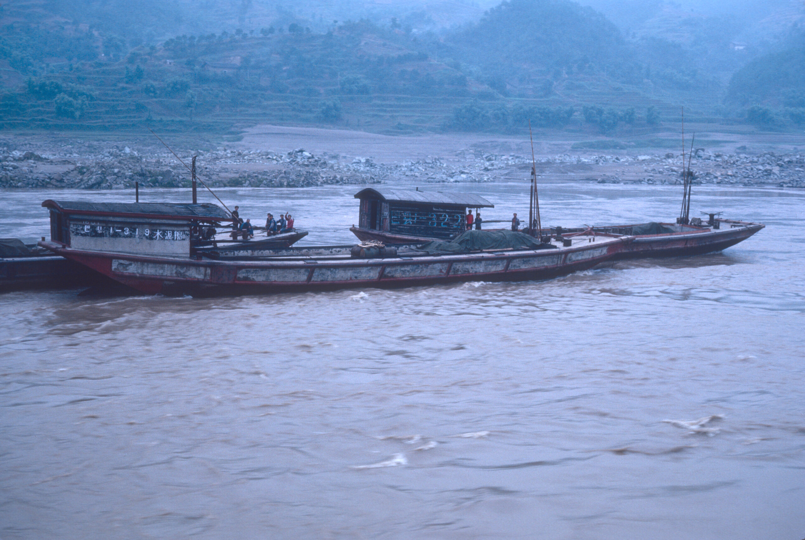 Boats on the Yangtze River reminiscent of Ernest Wilson's houseboat the Harvard.