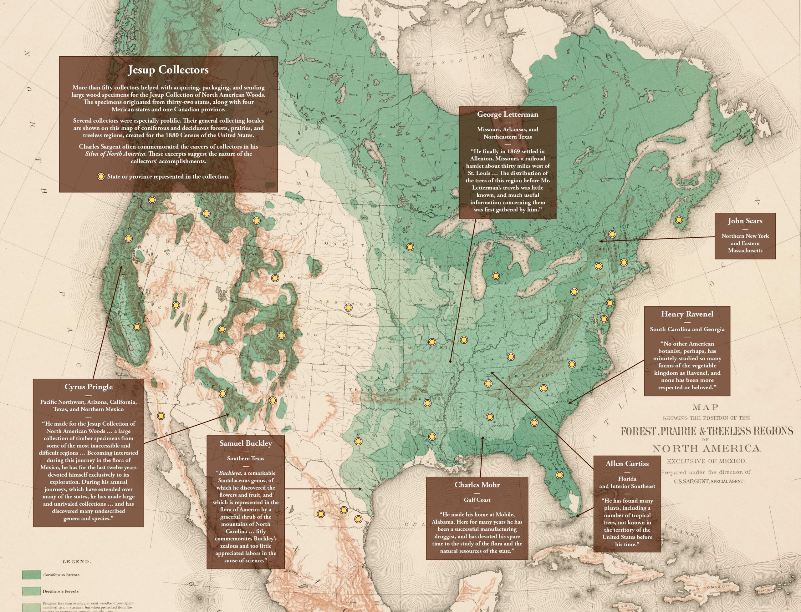 Map of the United States indicating regions where collections occurred