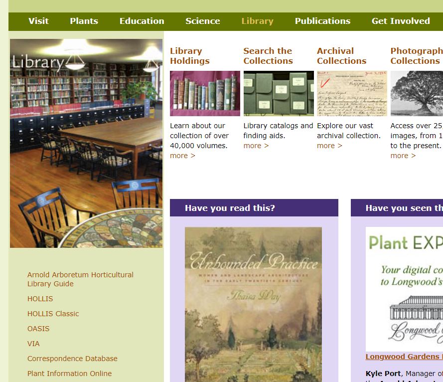 Screenshot of the old Arboretum website ca. 2009.