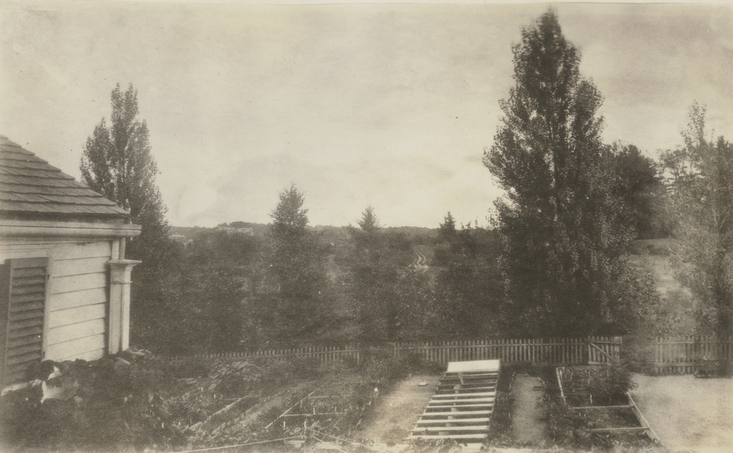 A view from an upper window of the nursery area at 1090 Centre Street, ca. 1895.