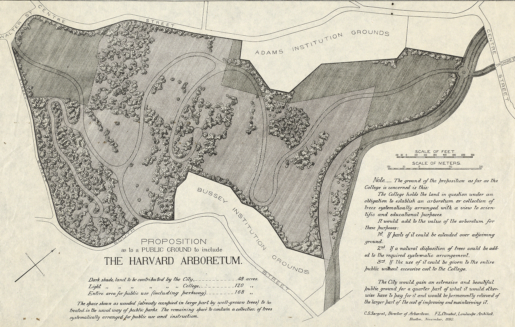 1880 published map of the proposed design of the Arnold Arboretum.