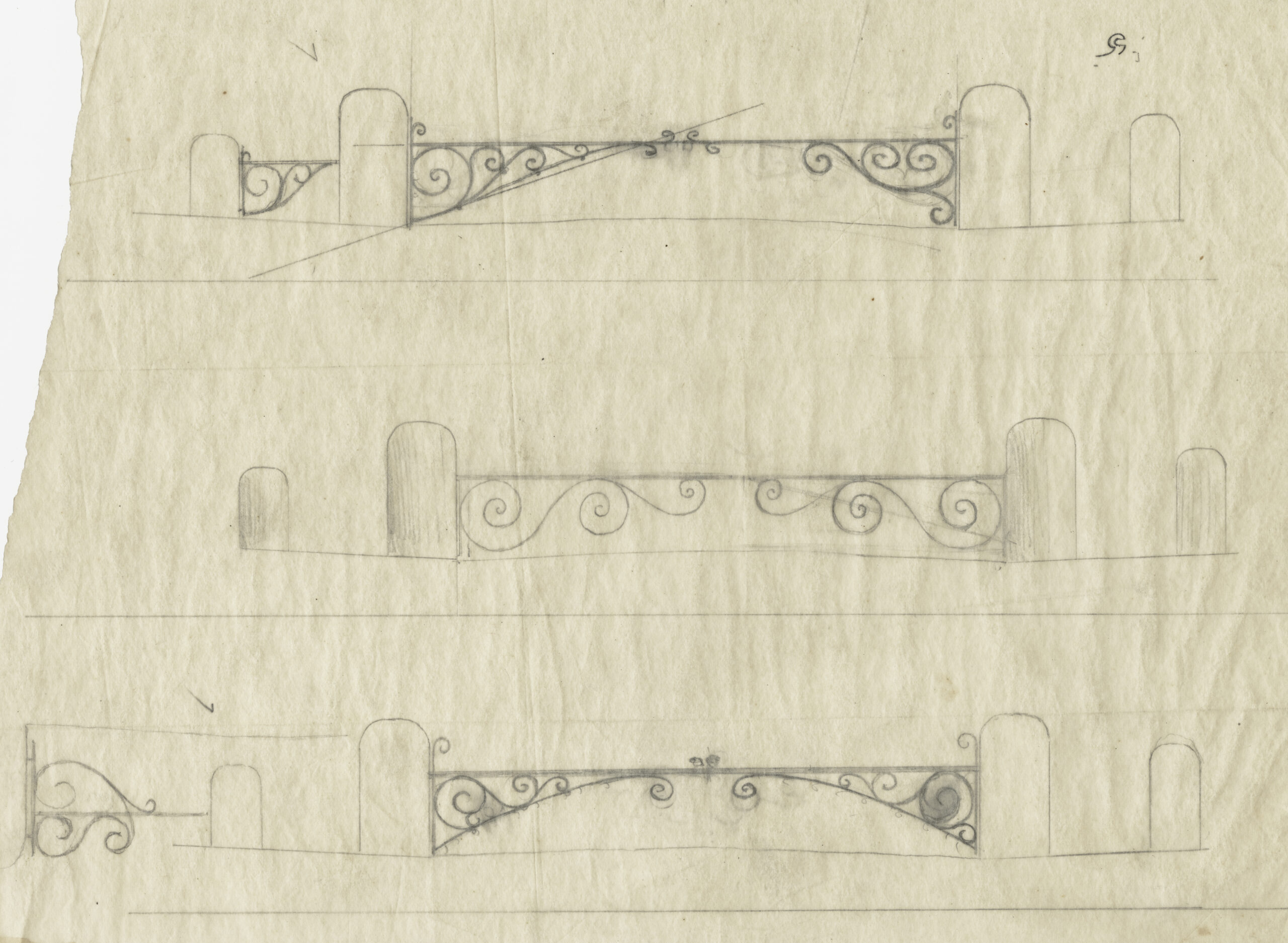 Studies for the design of the Arnold Arboretum's iron gates.