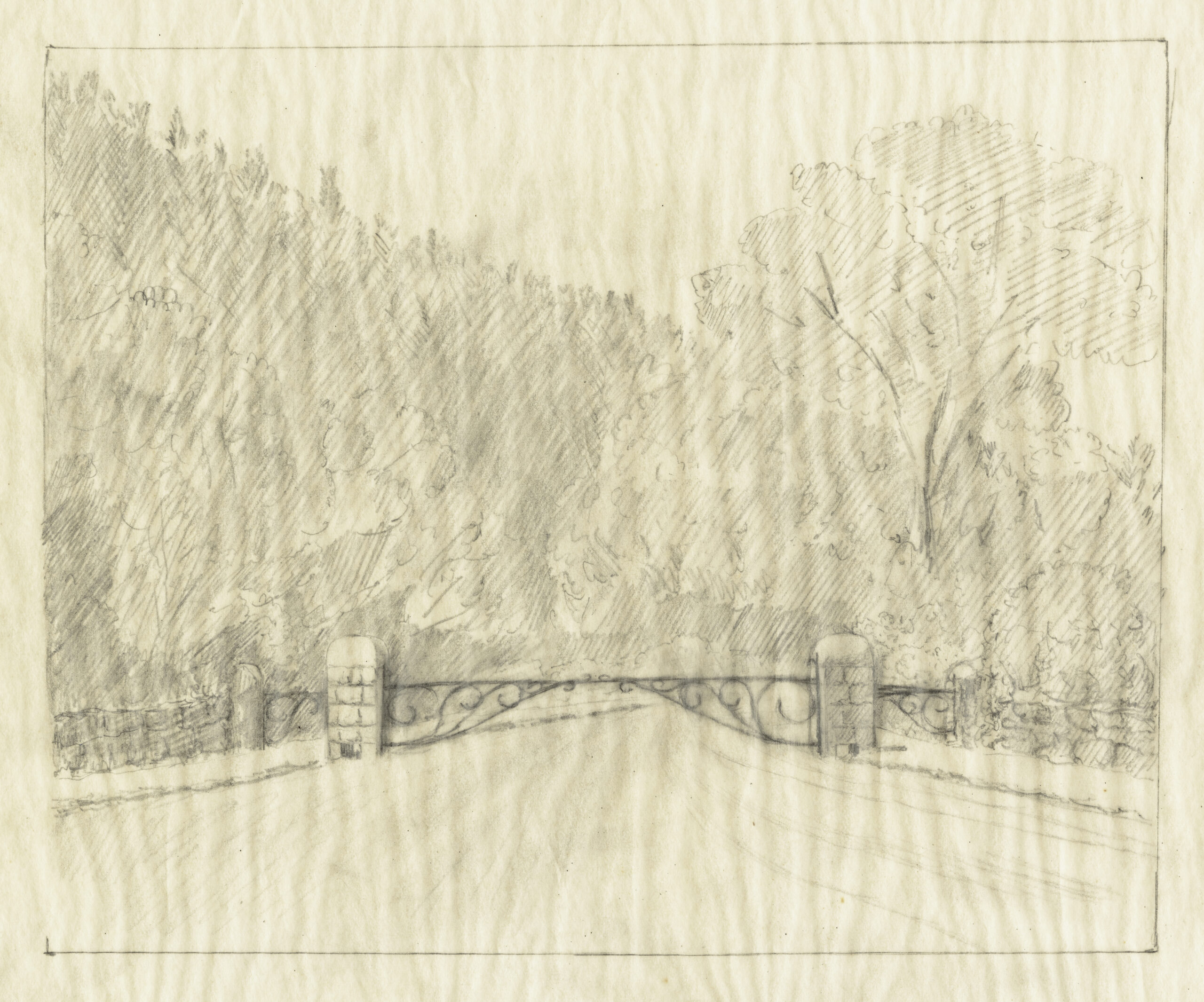 Drawing of the South Street entrance showing the appearance with Beaux Arts style gates installed.