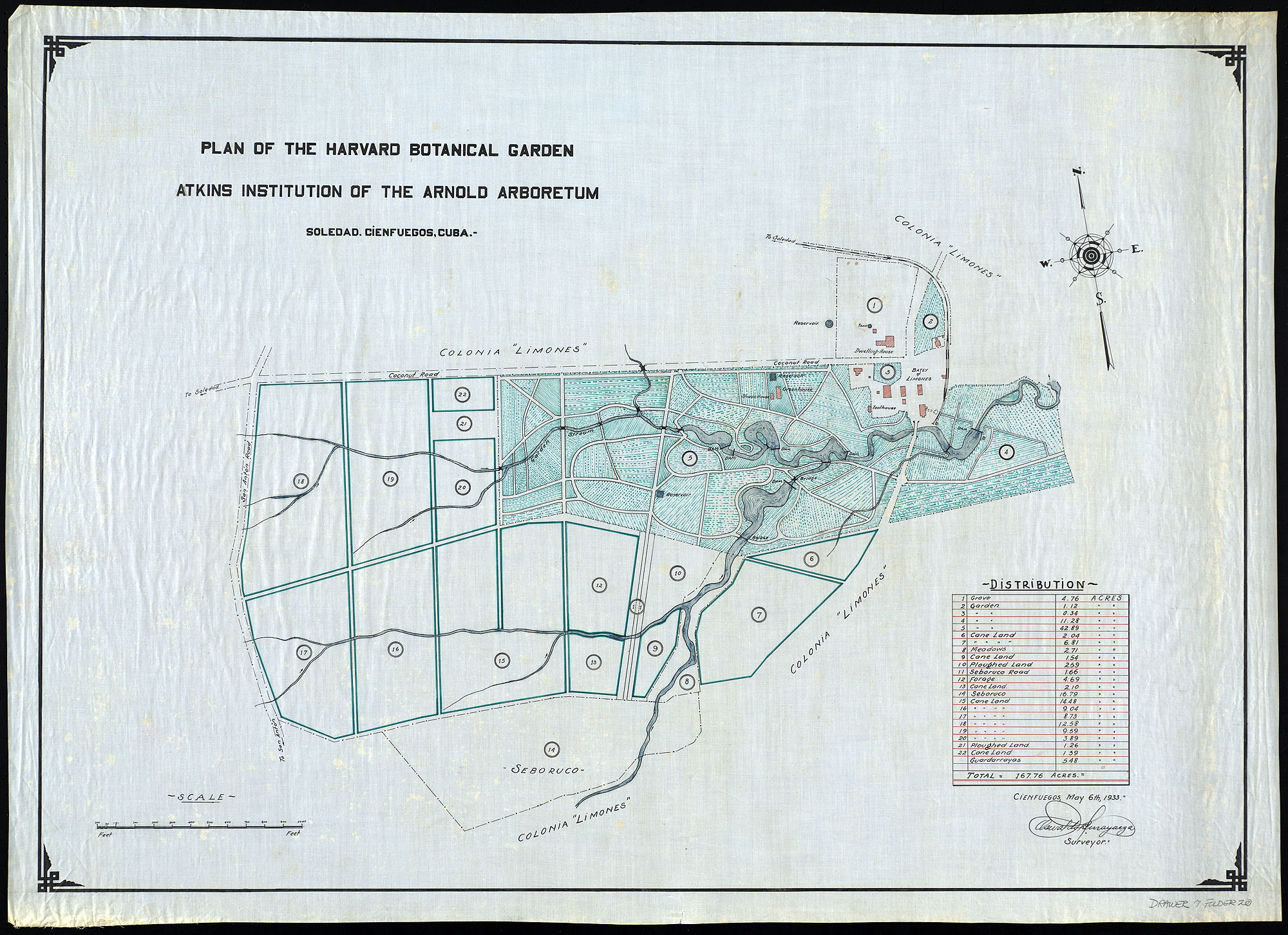Plan of the Harvard Botanical Garden, the Atkins Institution of the Arnold Arboretum, 1933.