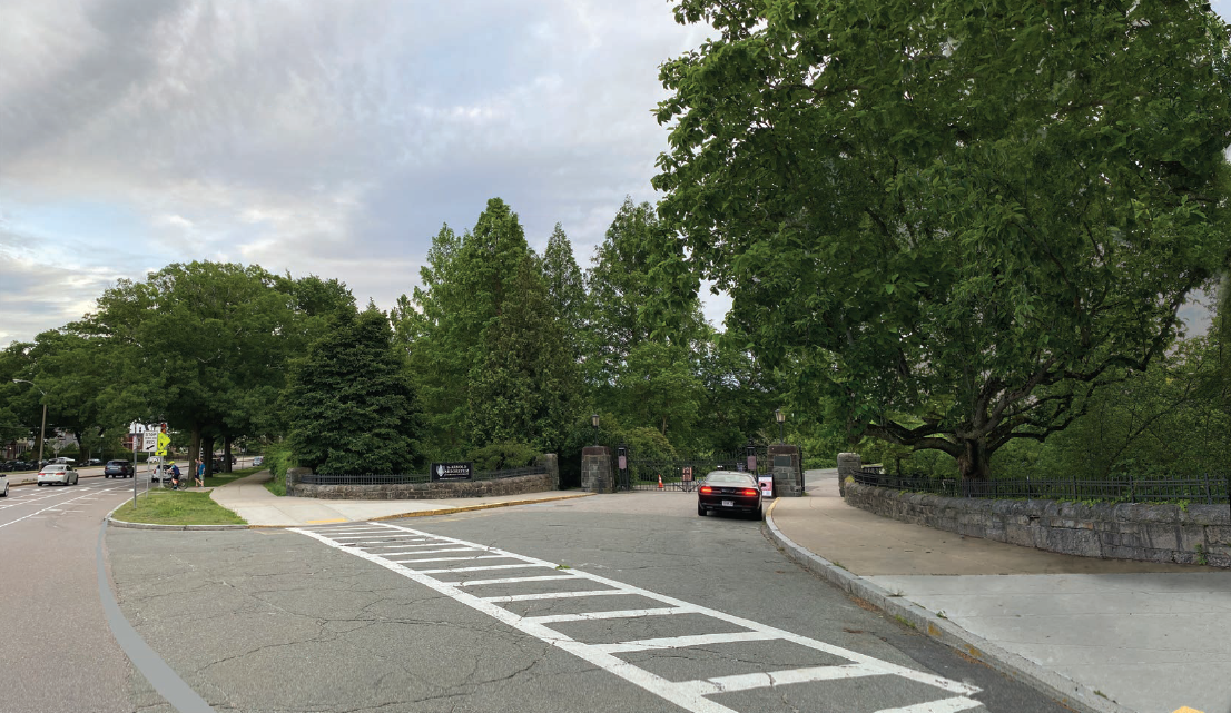 Image of the existing condition of Arborway Gate arrival view