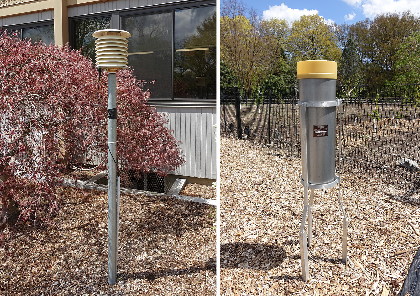 temperature gauge and rain gauge at the Dana Greenhouses