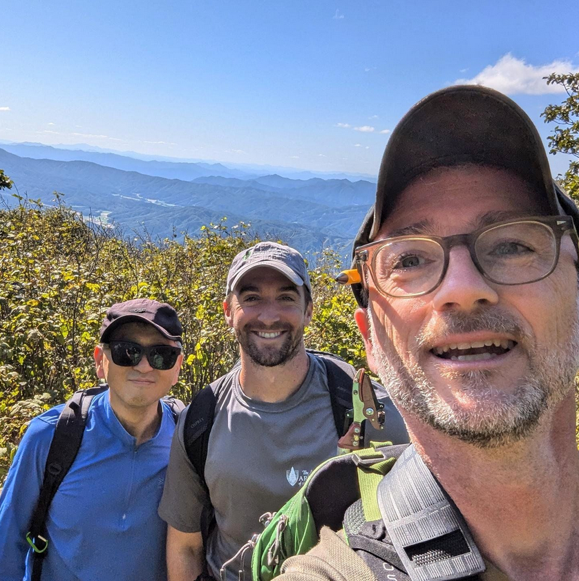 Professor Chin-Sun Chang (left) of Seoul National University with Chris Copeland and Michael Dosmann (foreground) on Gyebangsan