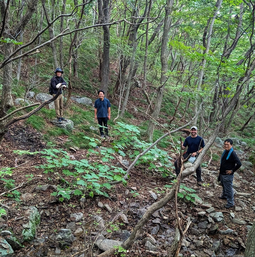 For the two-day expedition on Baegunsan, the team was hosted by Professor Hui Kim from Mokpo University. On the first day, they were assisted by Mr Hak Gi Park and Mr Jae Jun Kim from Seoul National University's Nambu Research Forest