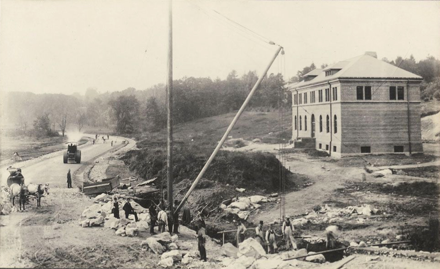 Hunnewell Building at the Arnold Arboretum under construction in 1892.