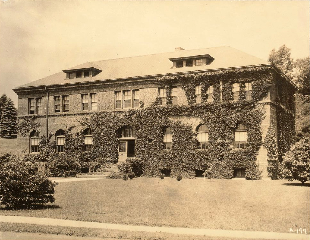 Hunnewell Building with ivy growing on the façade in 1917
